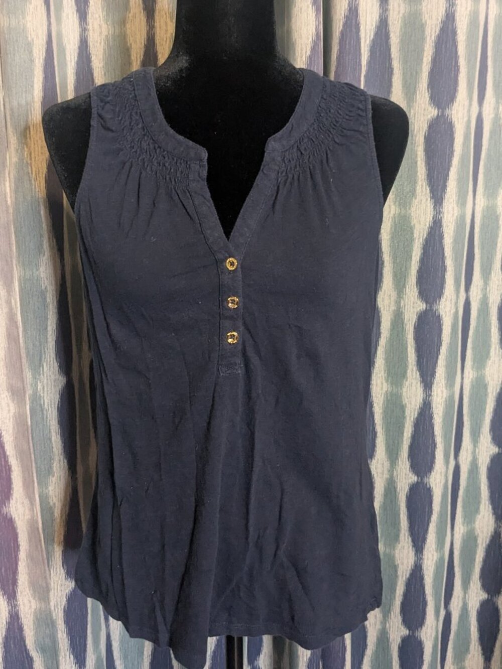 Lilly Pulitzer Navy Sleeveless Henley Tank Top Size Small